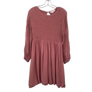Hailey & Co Smocked A-Line Dress Long Sleeve Dusty Rose Womens Size Large